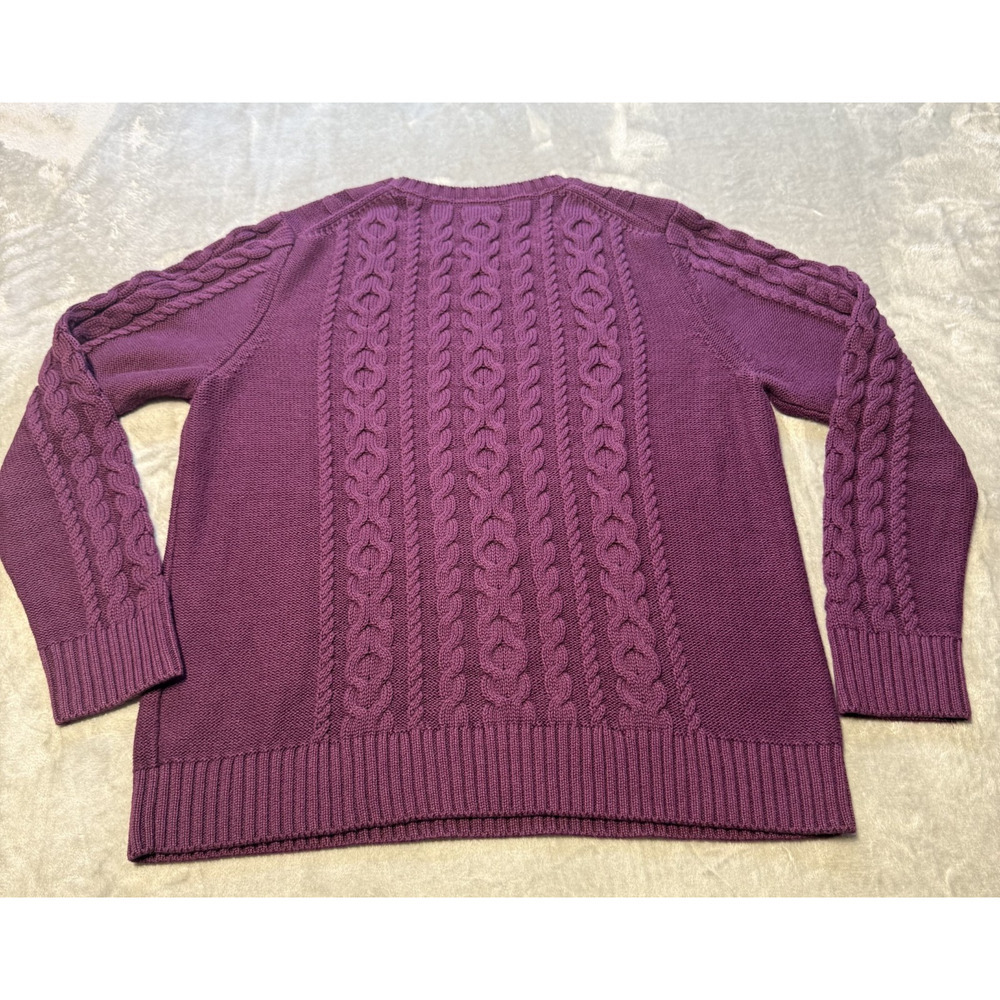 LL Bean Womens Cotton Cable Knit Tennis Prep Sweater Sz L P Classic Fisherman - Picture 9 of 9